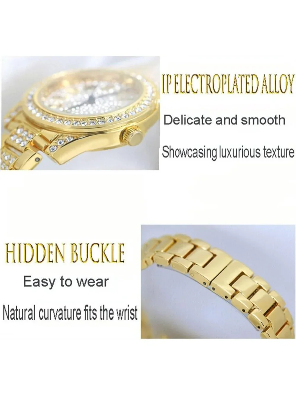 Women's Gold Luxury Diamond Ladies Stainless Steel Bracelet Waterproof Watch